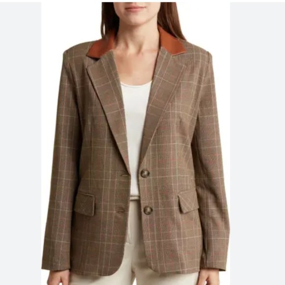 NWT STEVE MADDEN Oversize Faux Leather Trim Blazer IN CAMEL - Picture 2 of 9